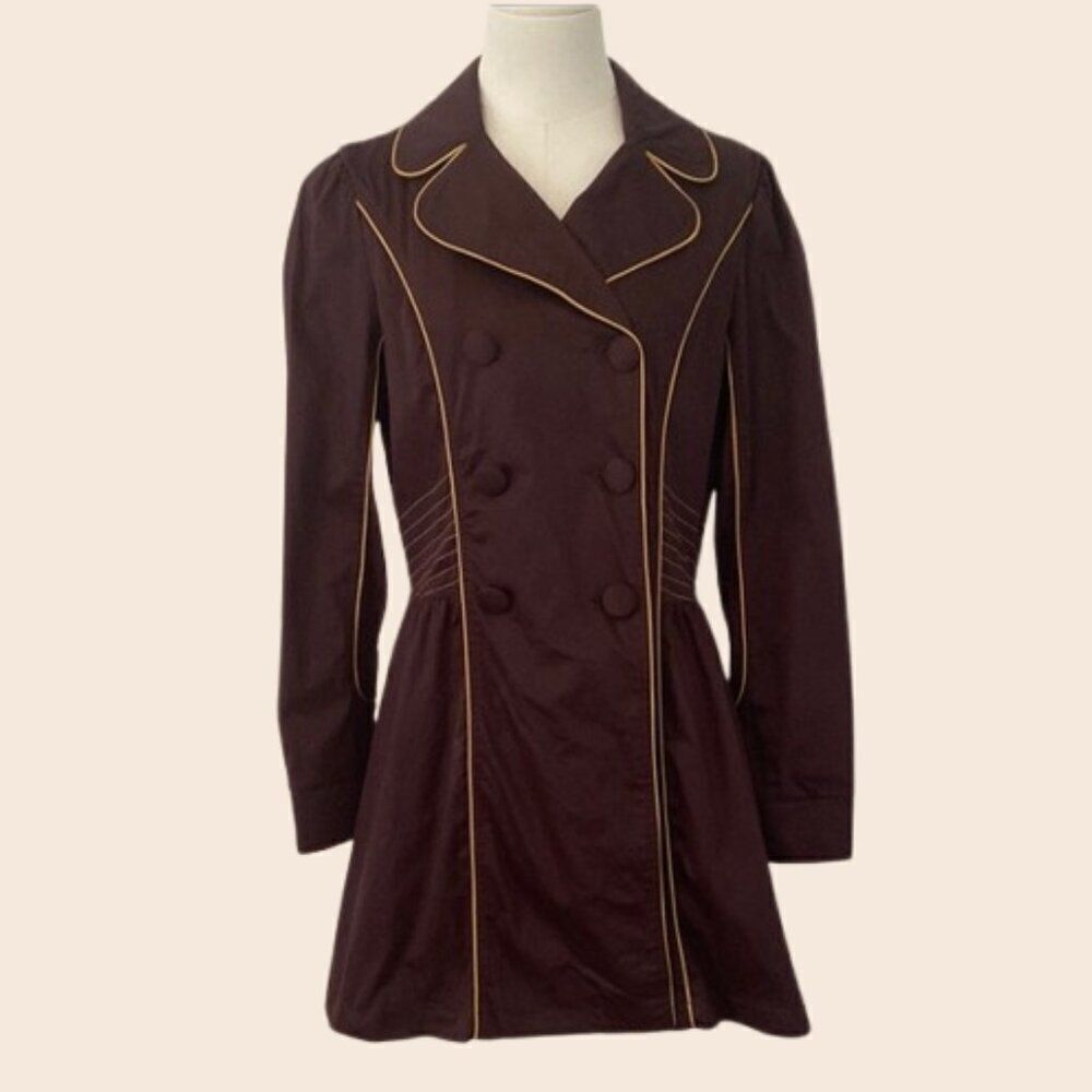 Retro I.ner Brown Double Breasted Coat with Piping Size Medium
